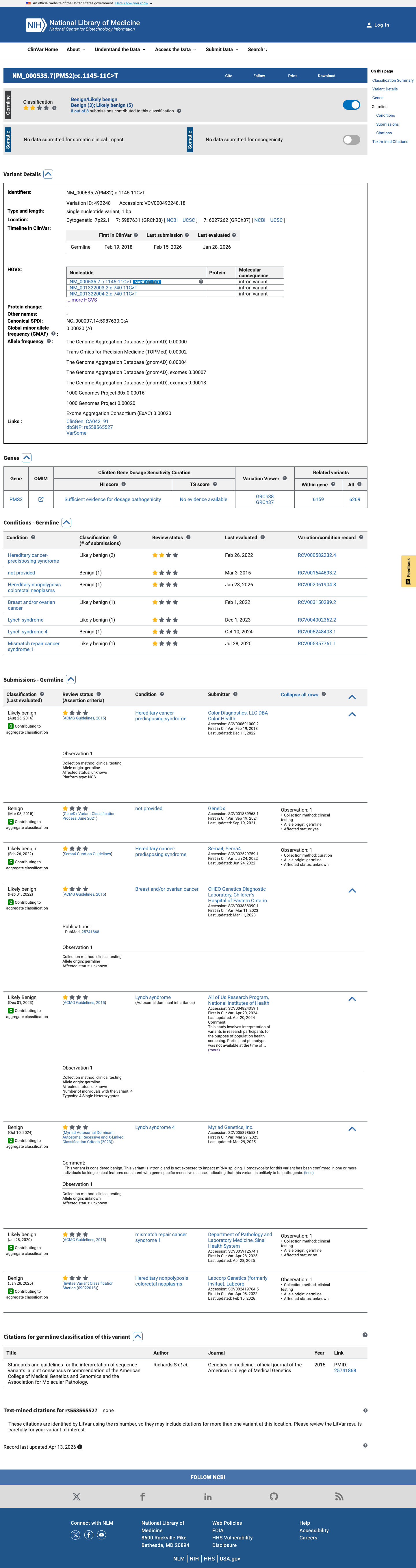 ClinVar screenshot