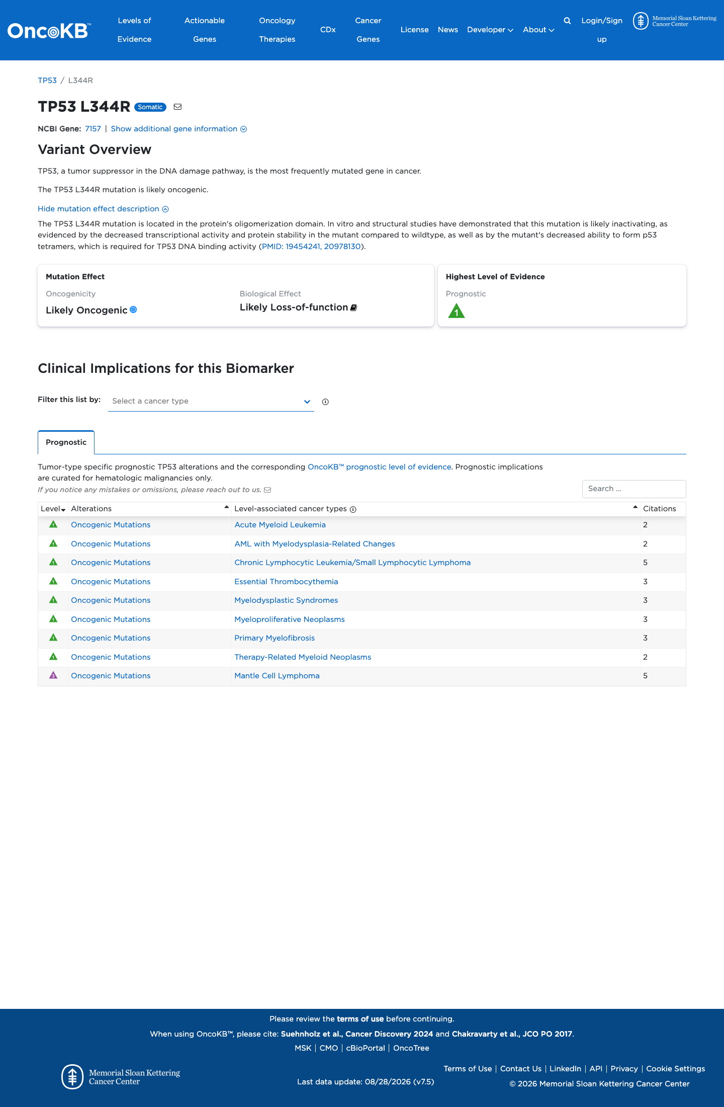 Functional / OncoKB screenshot