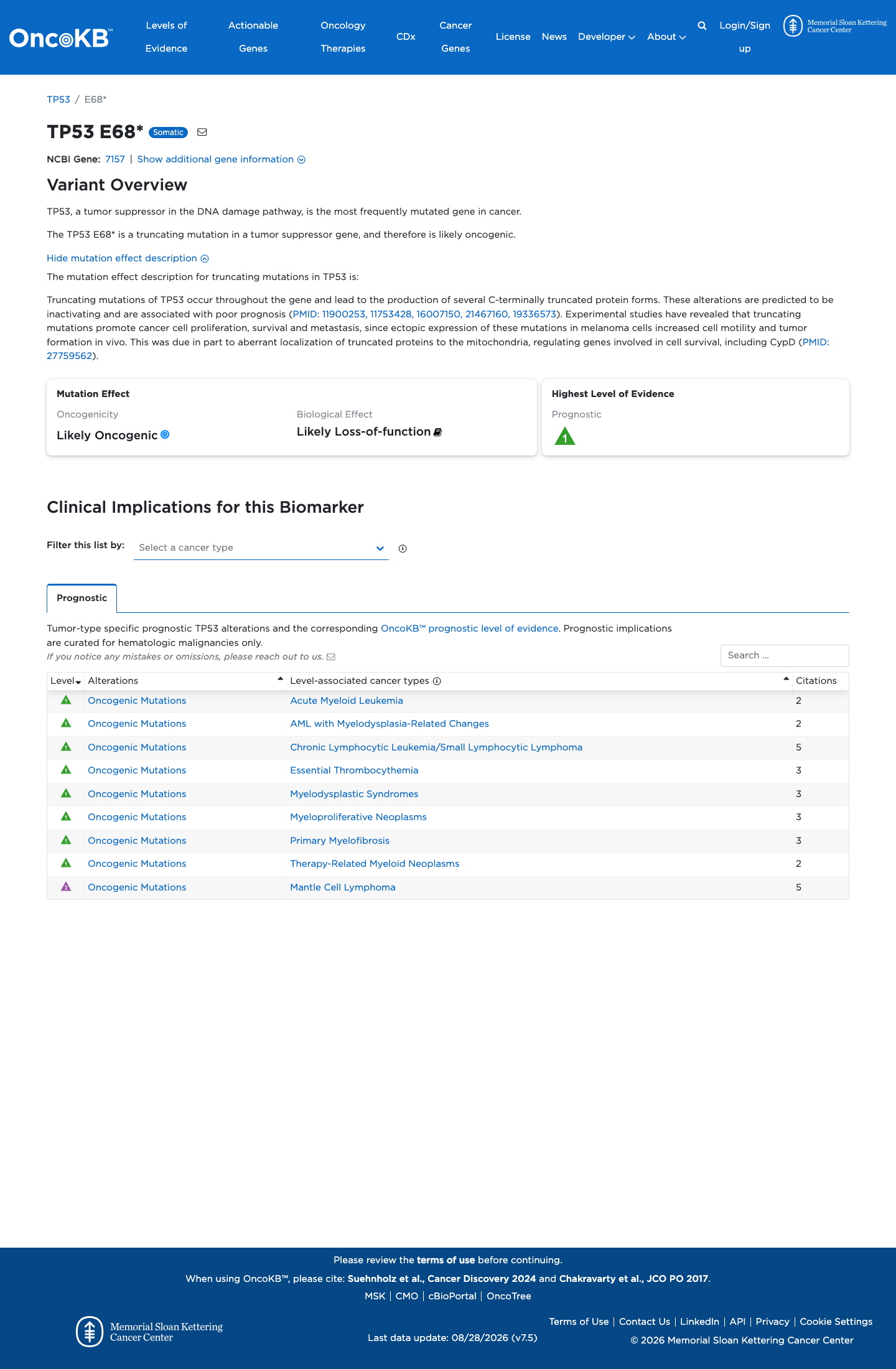 Functional / OncoKB screenshot