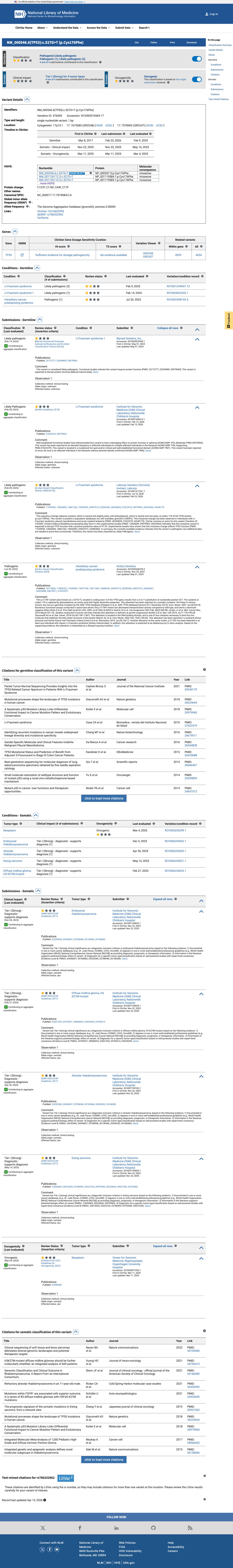 ClinVar screenshot