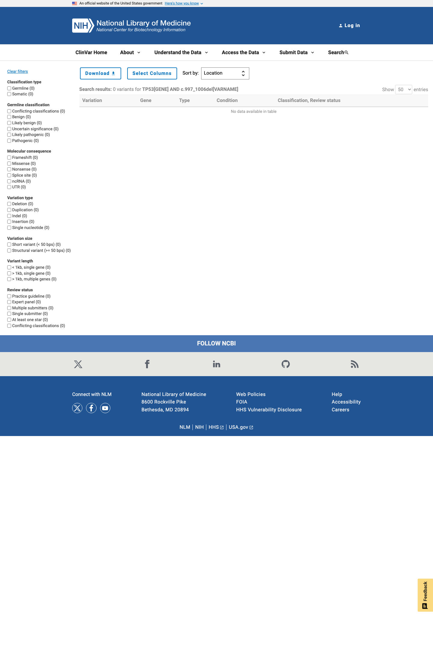 ClinVar screenshot