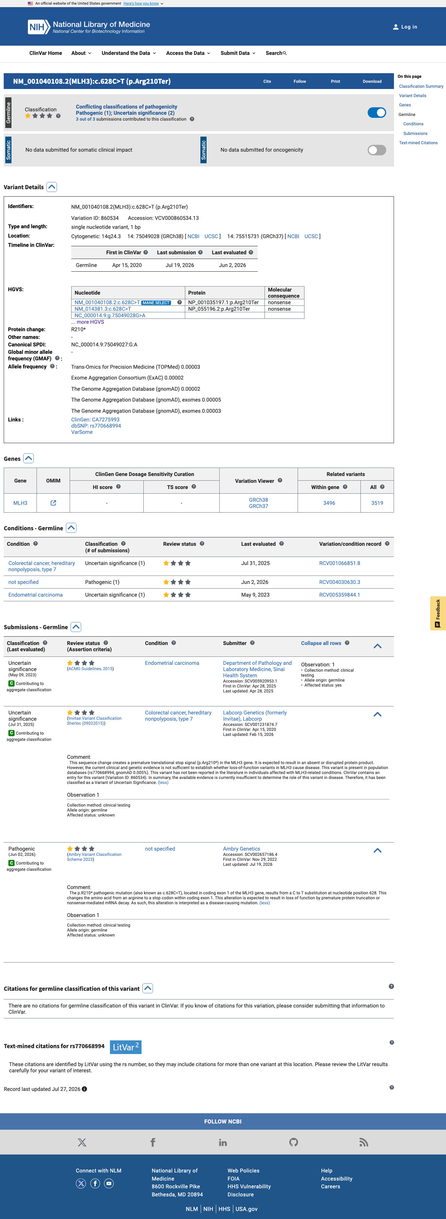 ClinVar screenshot
