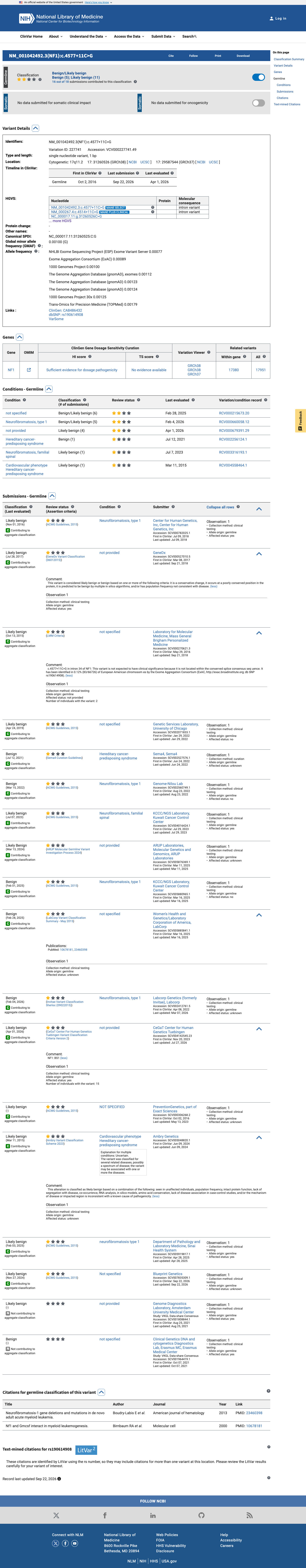 ClinVar screenshot