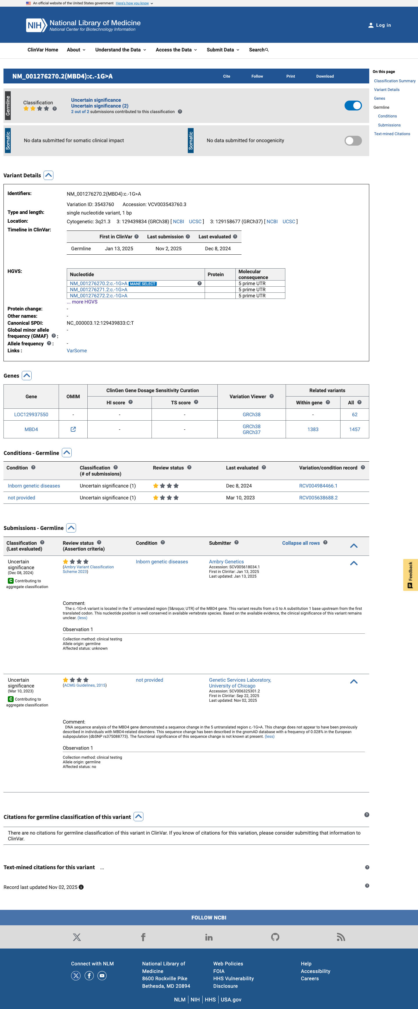 ClinVar screenshot