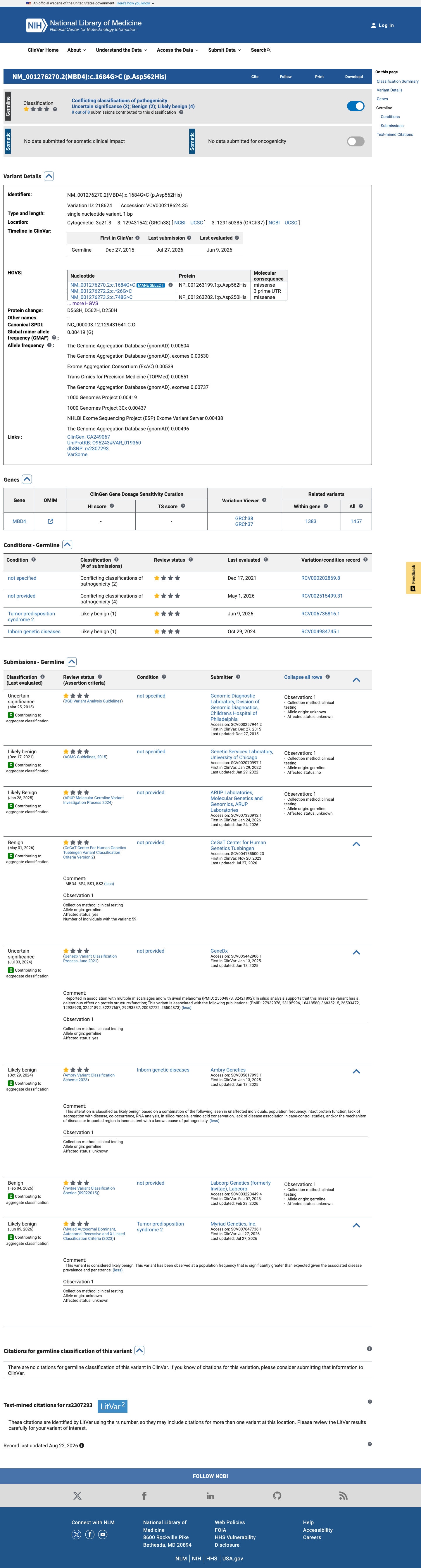 ClinVar screenshot
