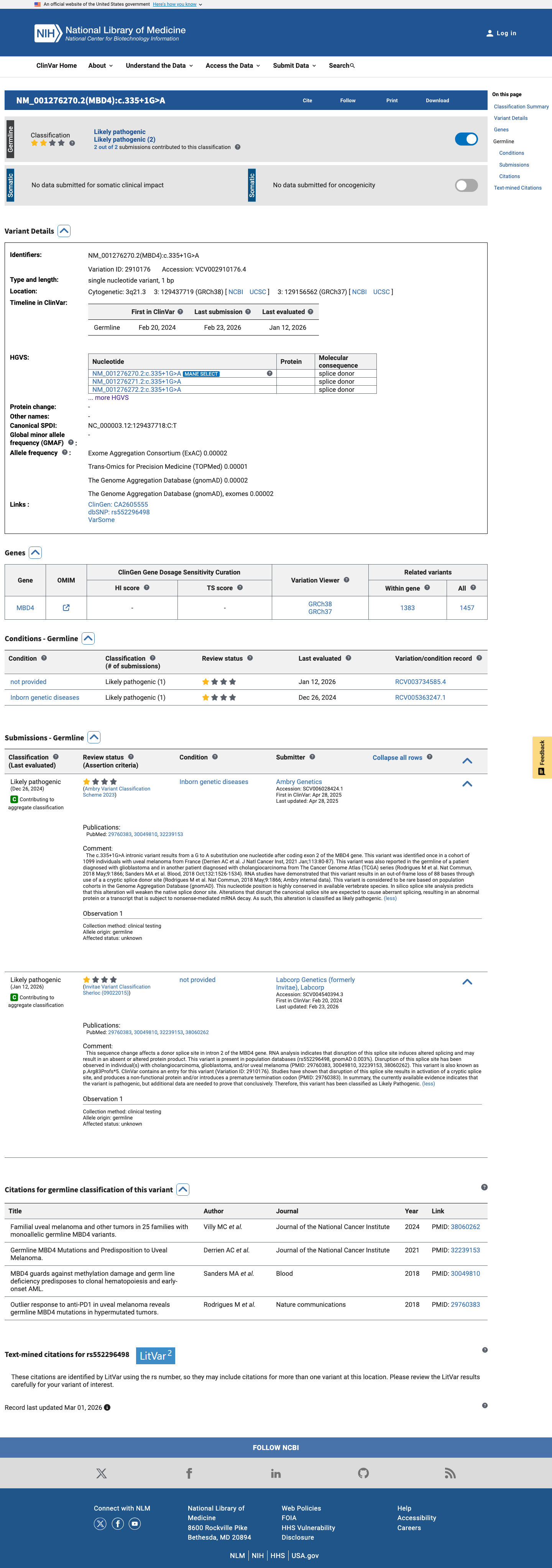 ClinVar screenshot
