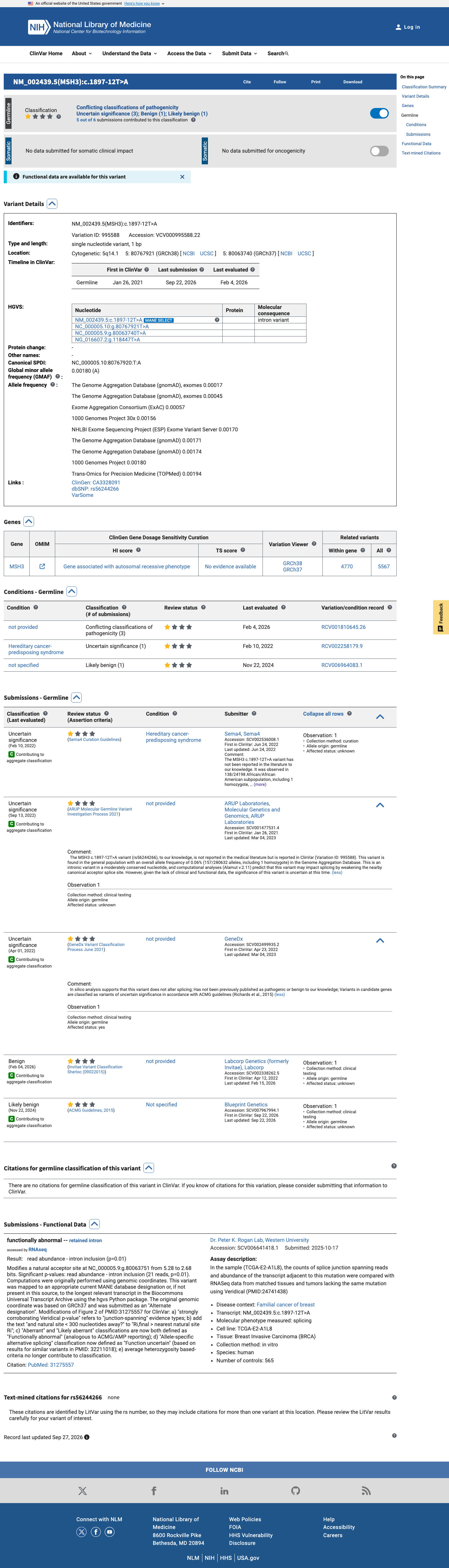 ClinVar screenshot