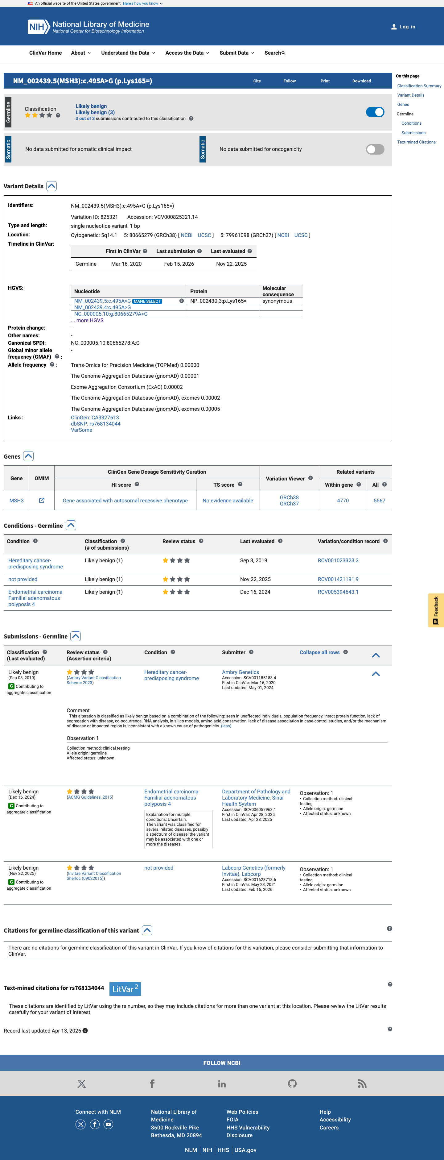 ClinVar screenshot