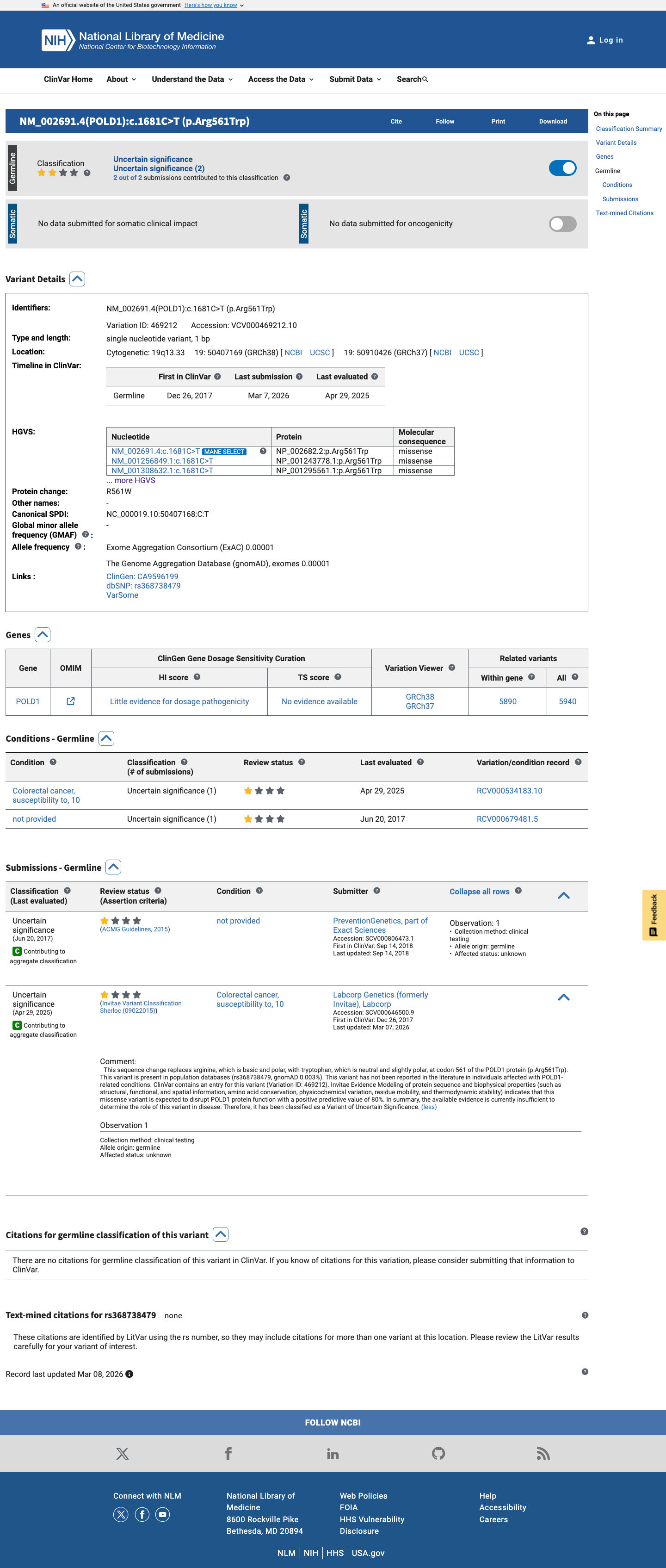 ClinVar screenshot