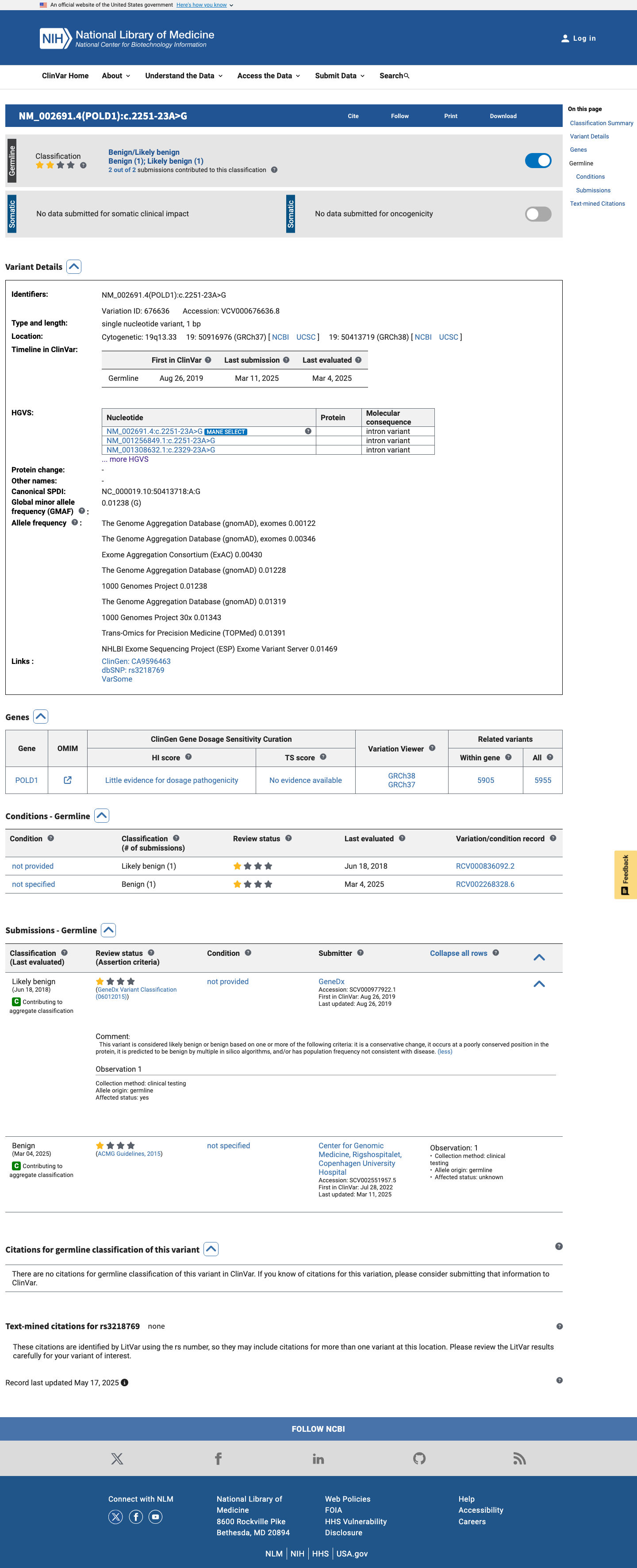 ClinVar screenshot