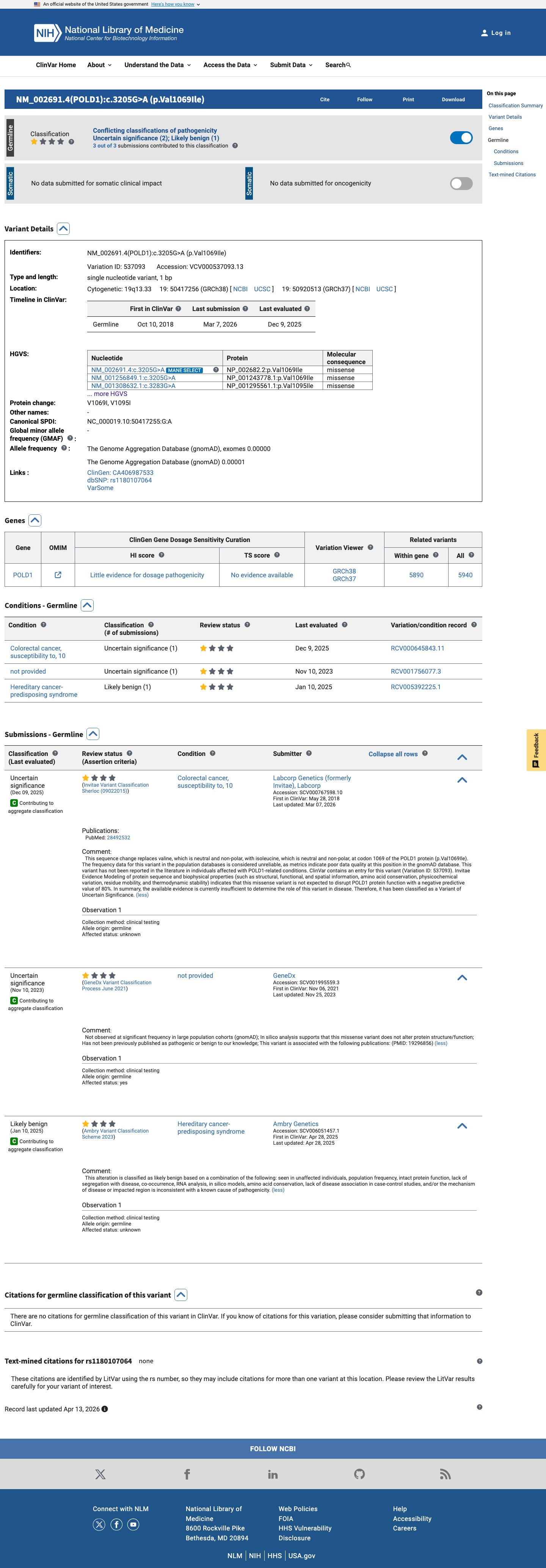 ClinVar screenshot