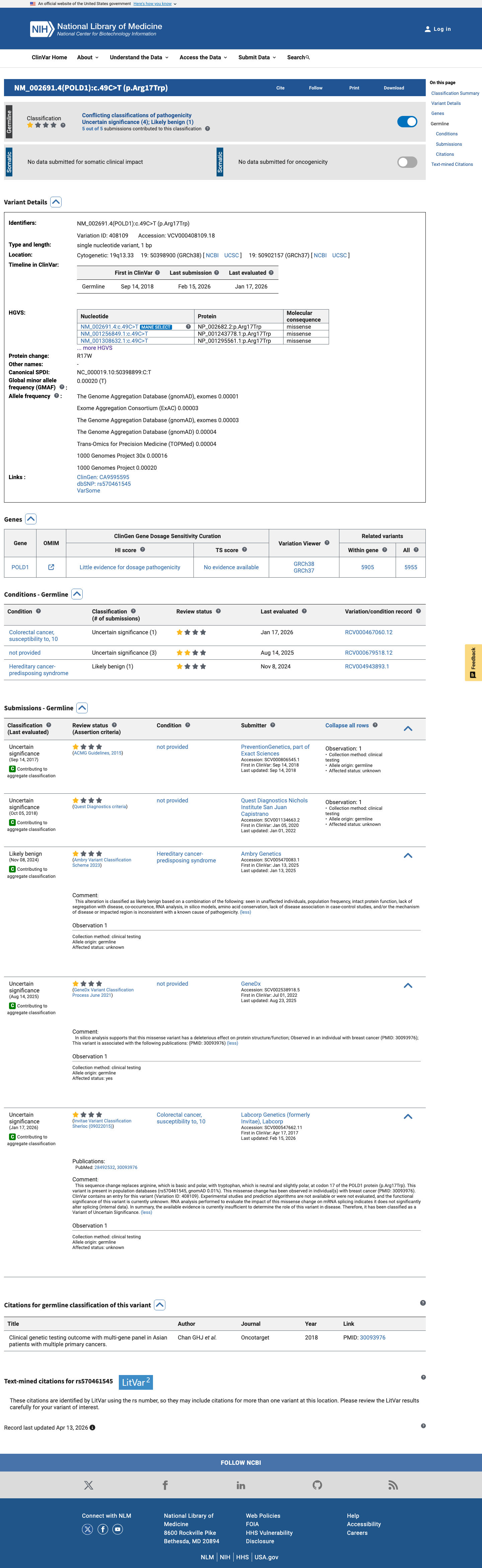 ClinVar screenshot