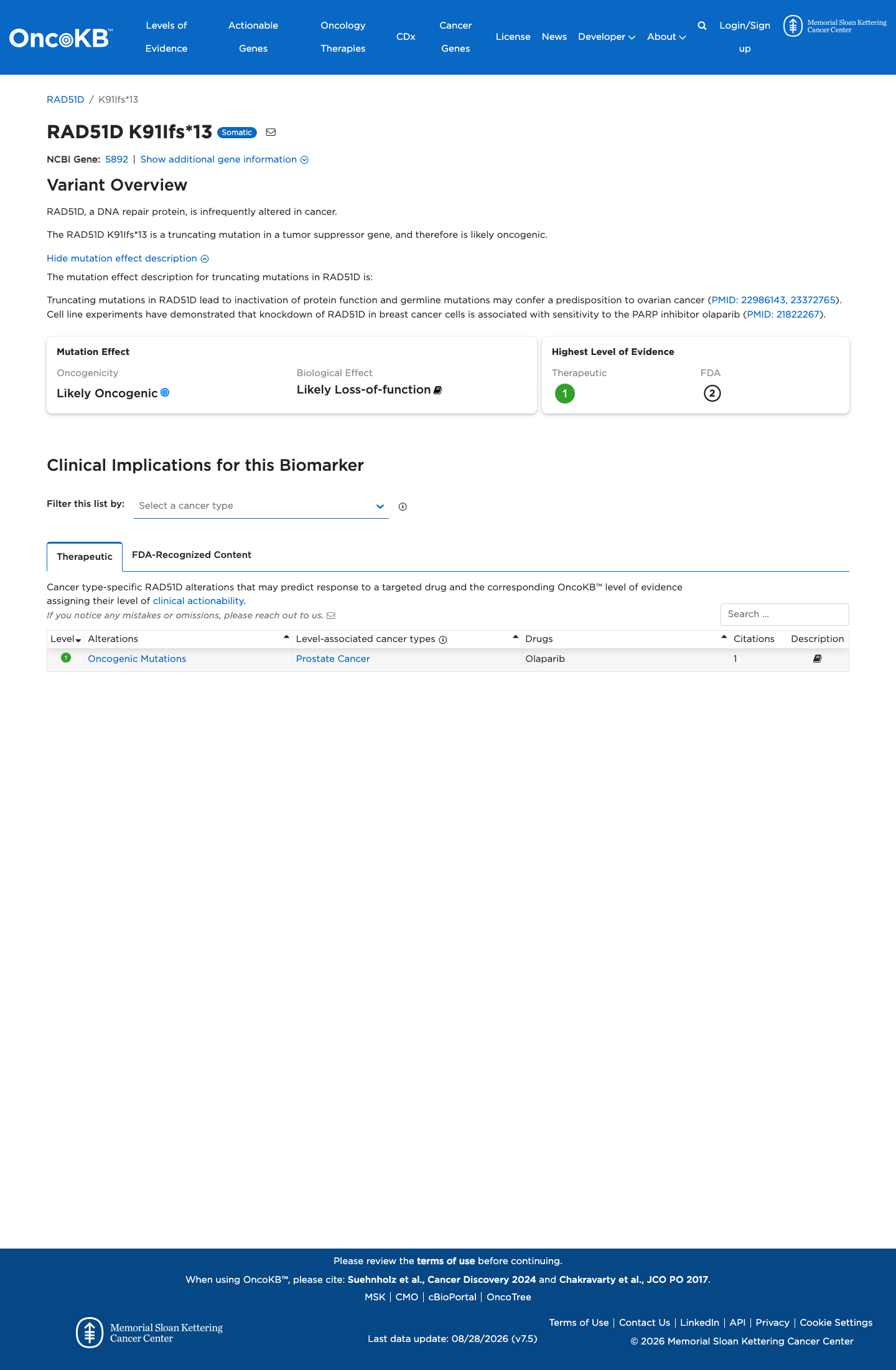 Functional / OncoKB screenshot