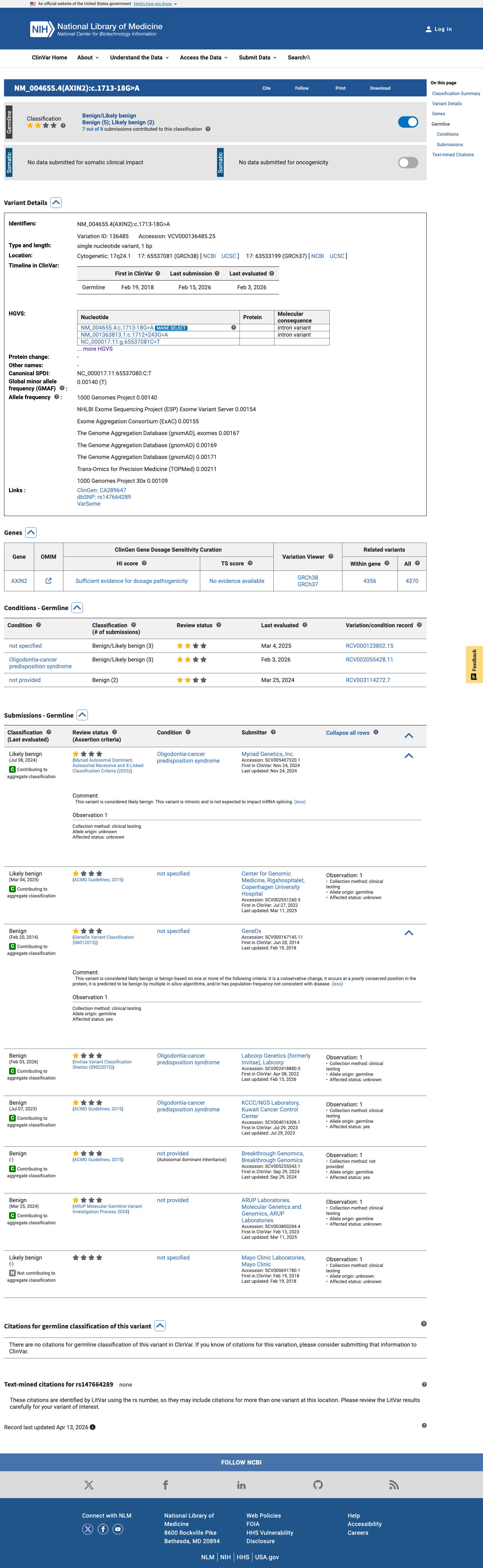 ClinVar screenshot