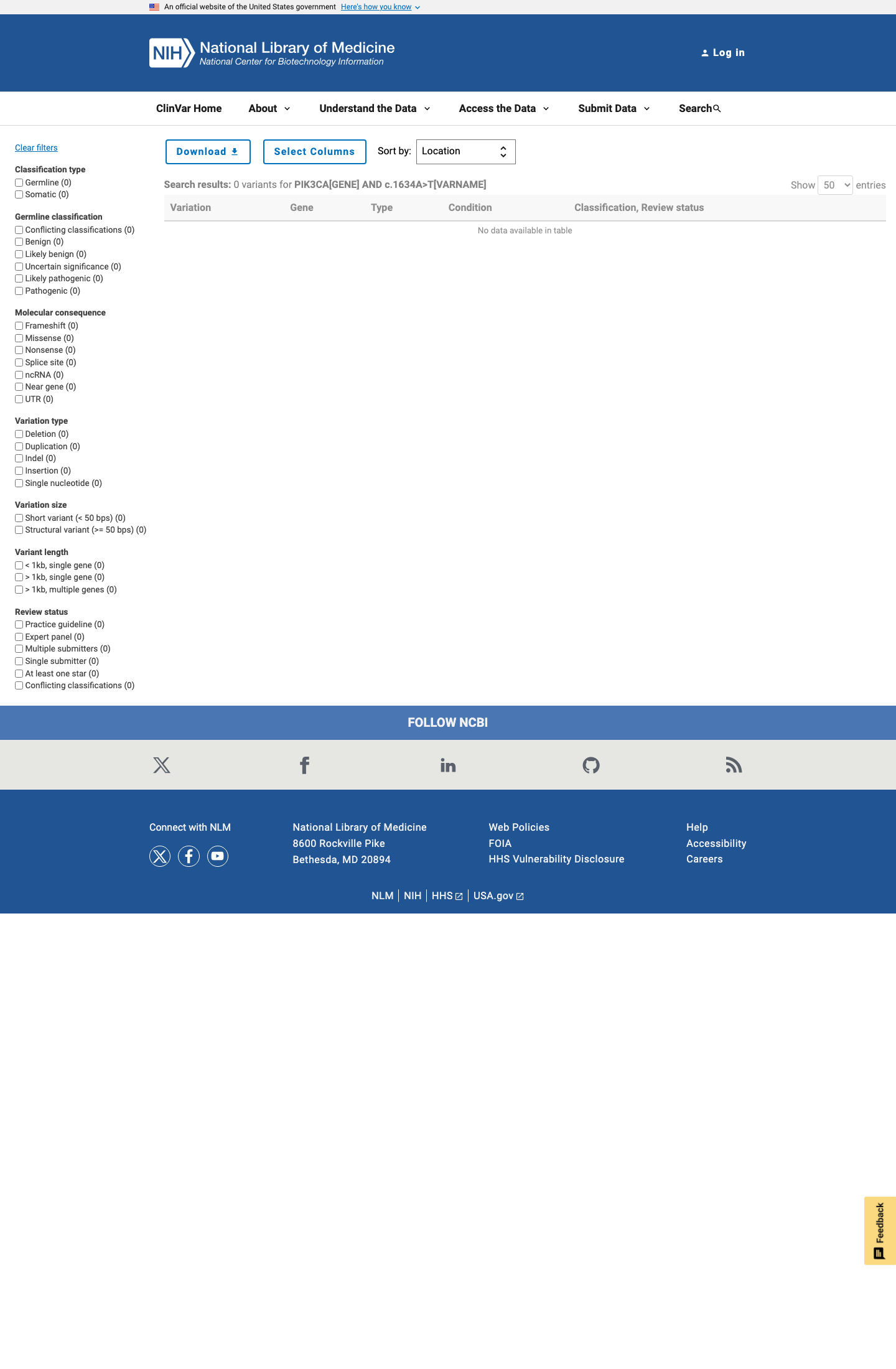 ClinVar screenshot