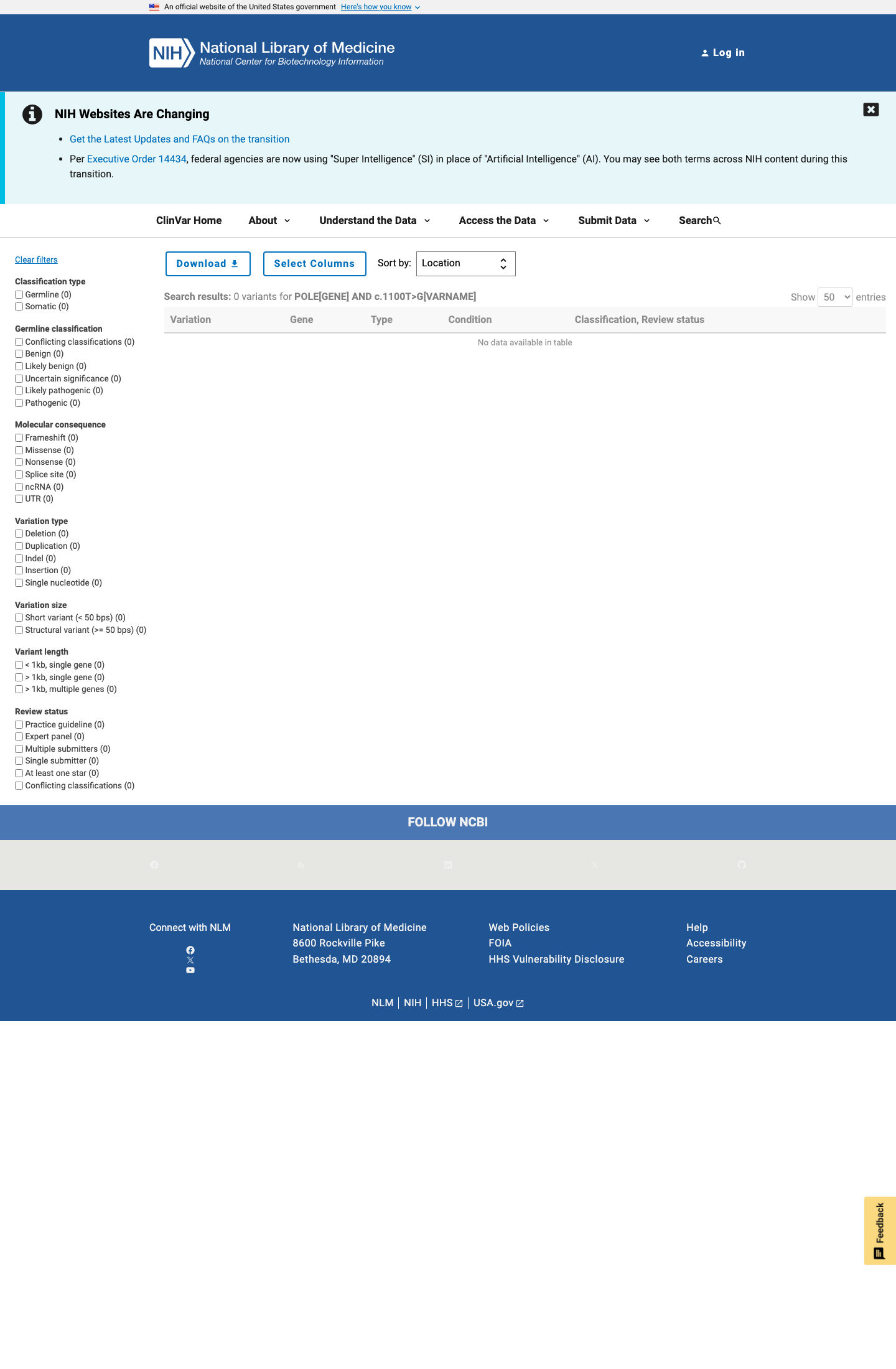 ClinVar screenshot