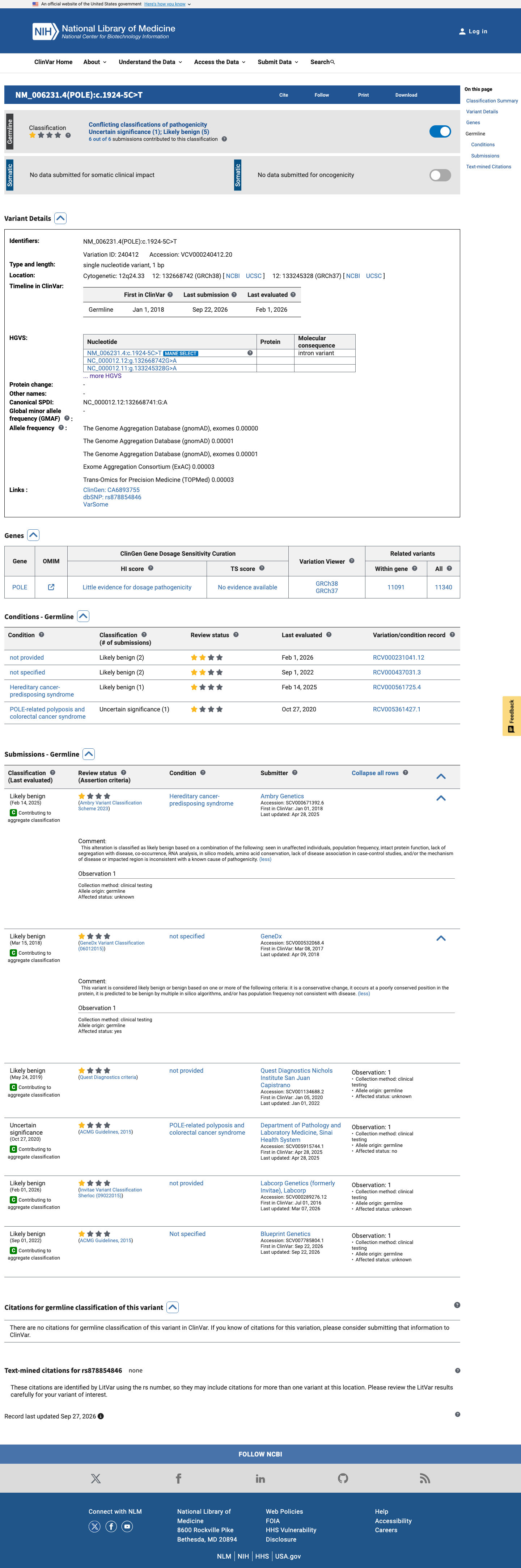 ClinVar screenshot