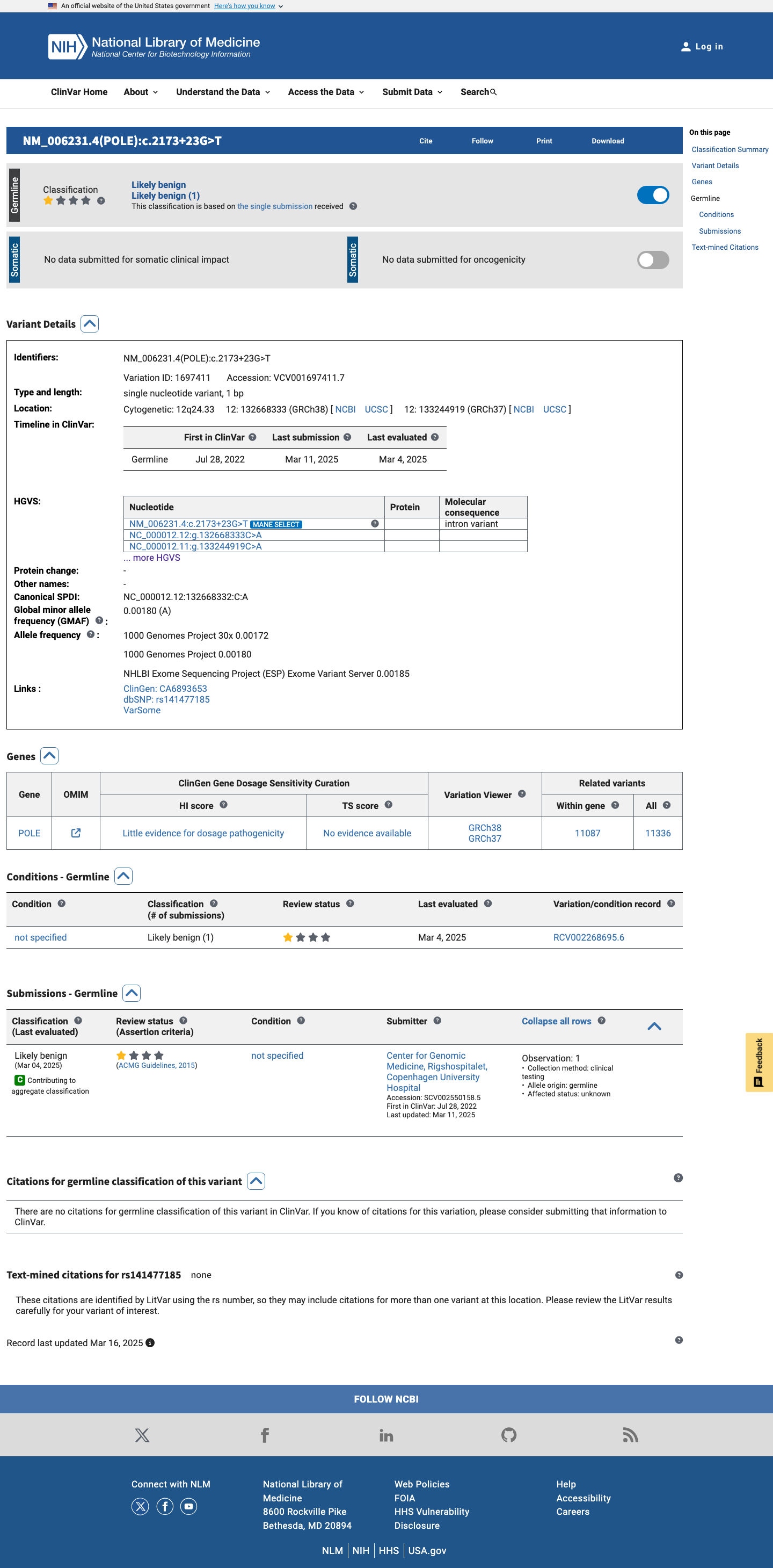ClinVar screenshot