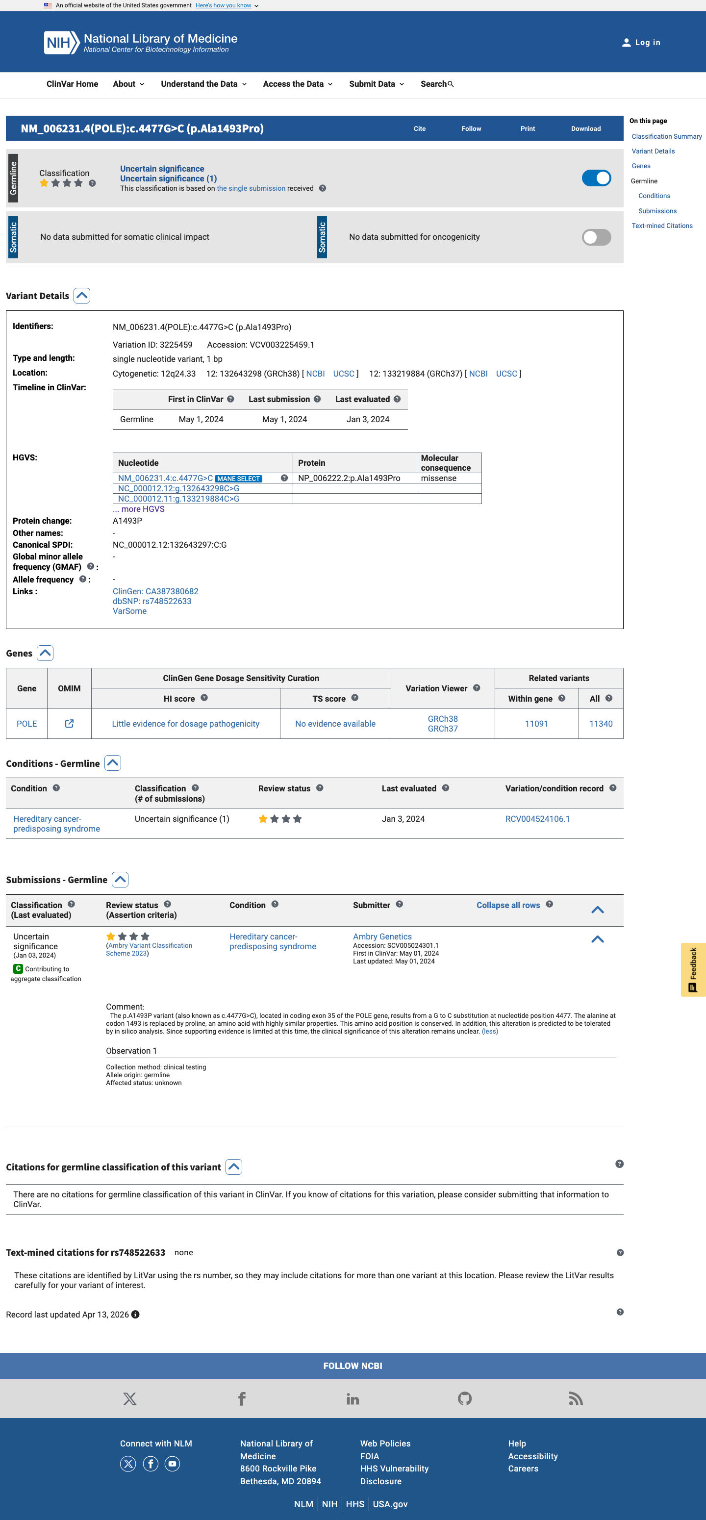 ClinVar screenshot