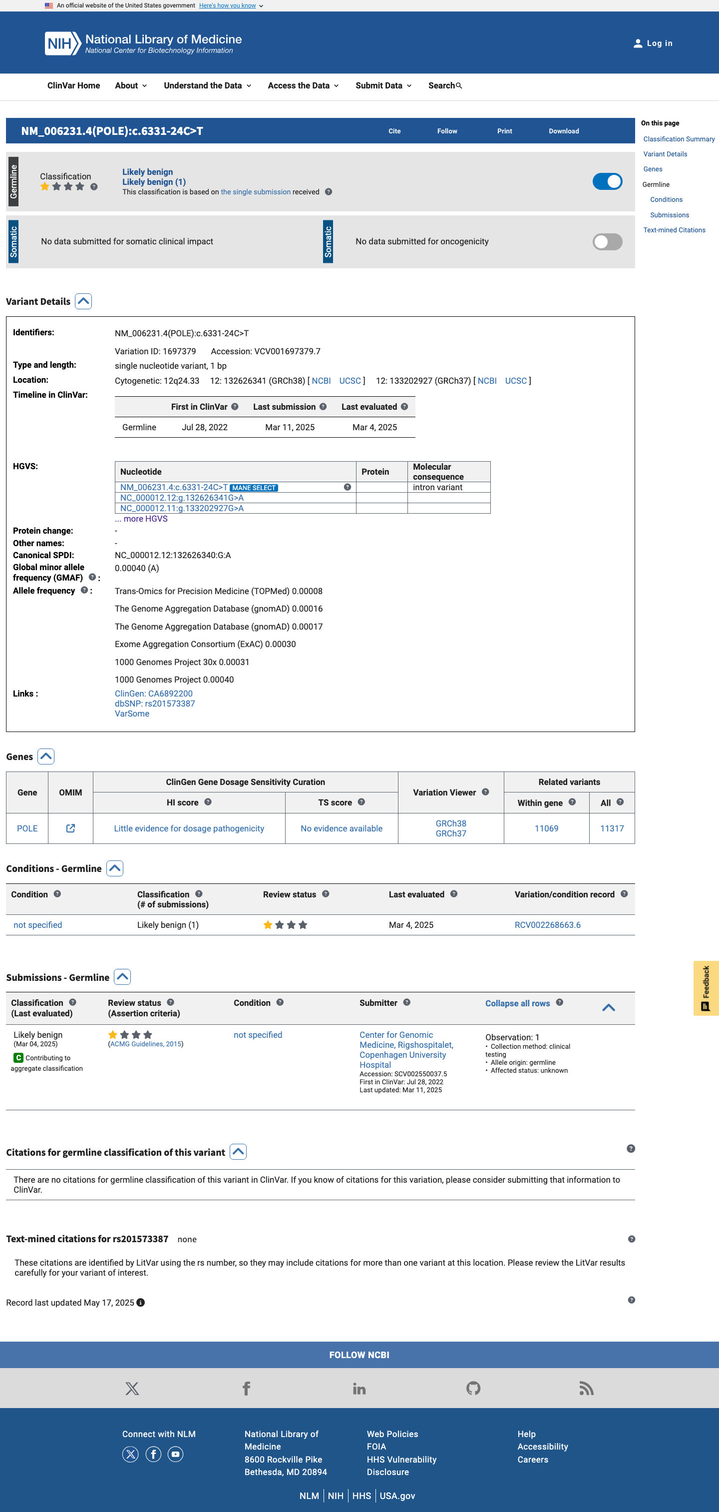 ClinVar screenshot