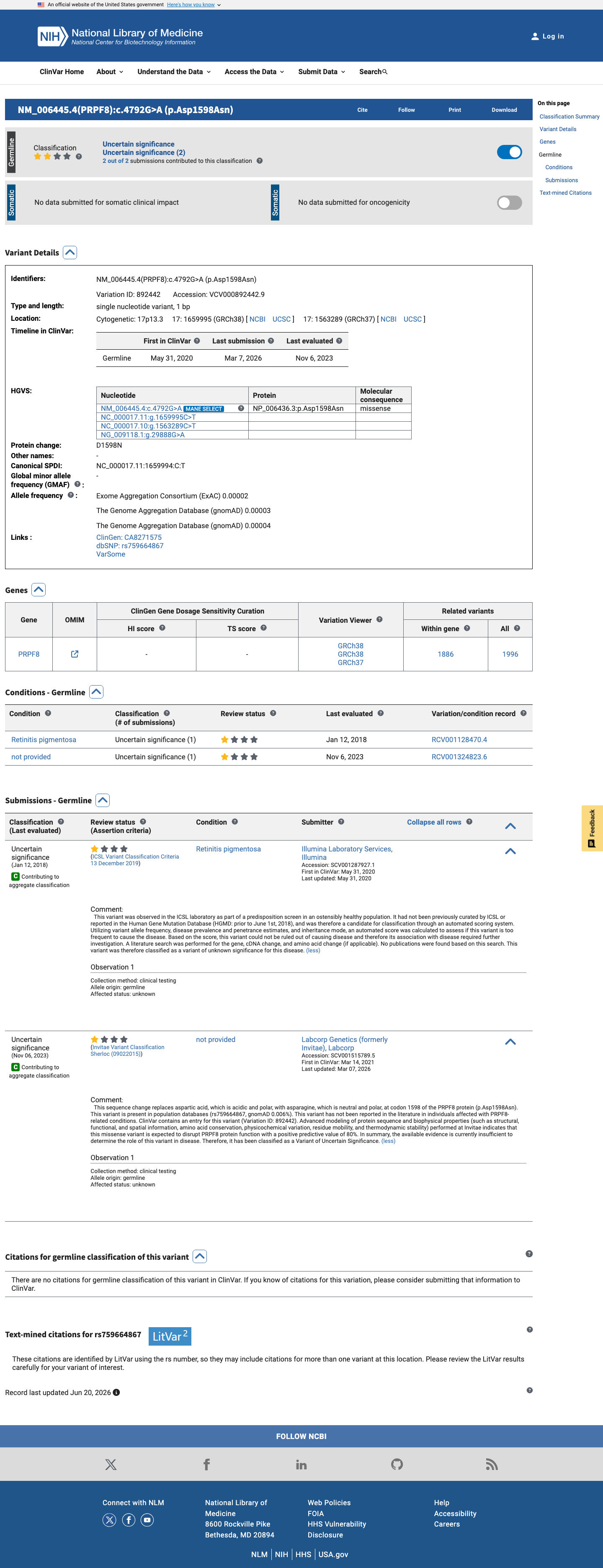 ClinVar screenshot
