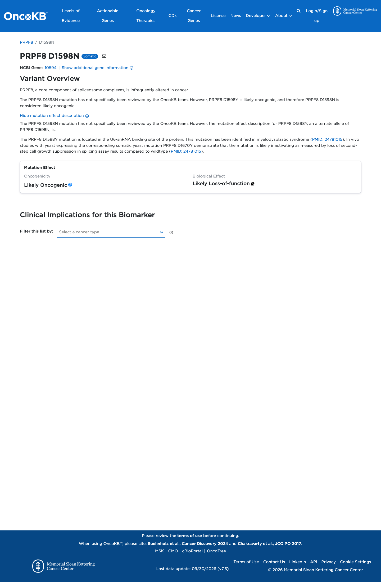 Functional / OncoKB screenshot