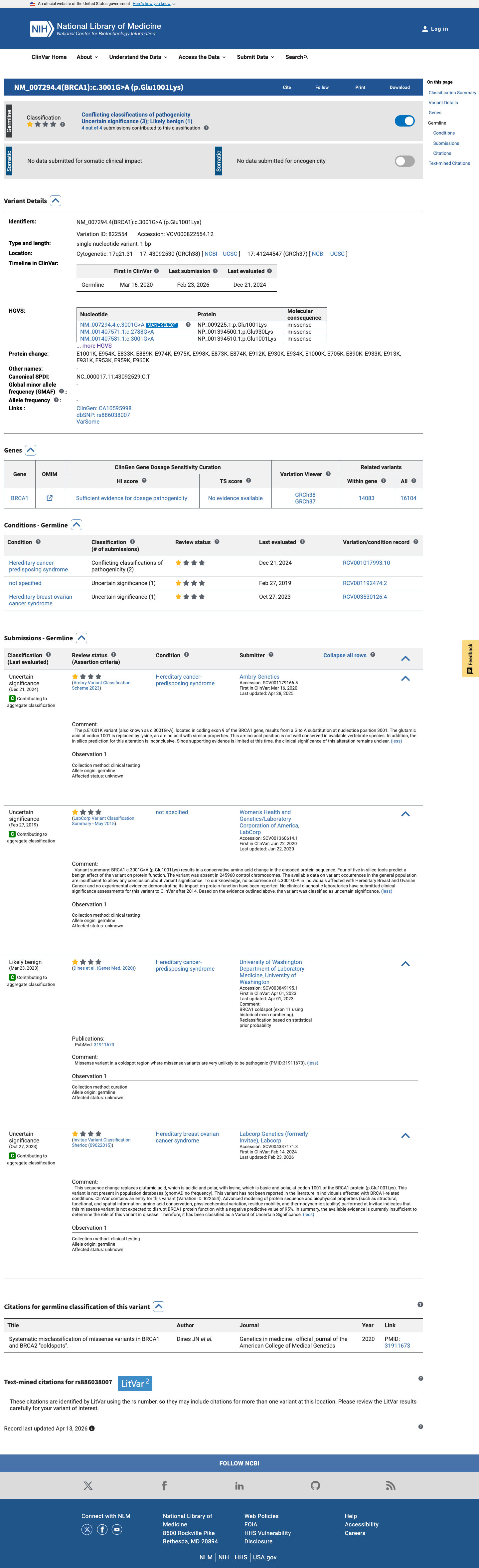 ClinVar screenshot