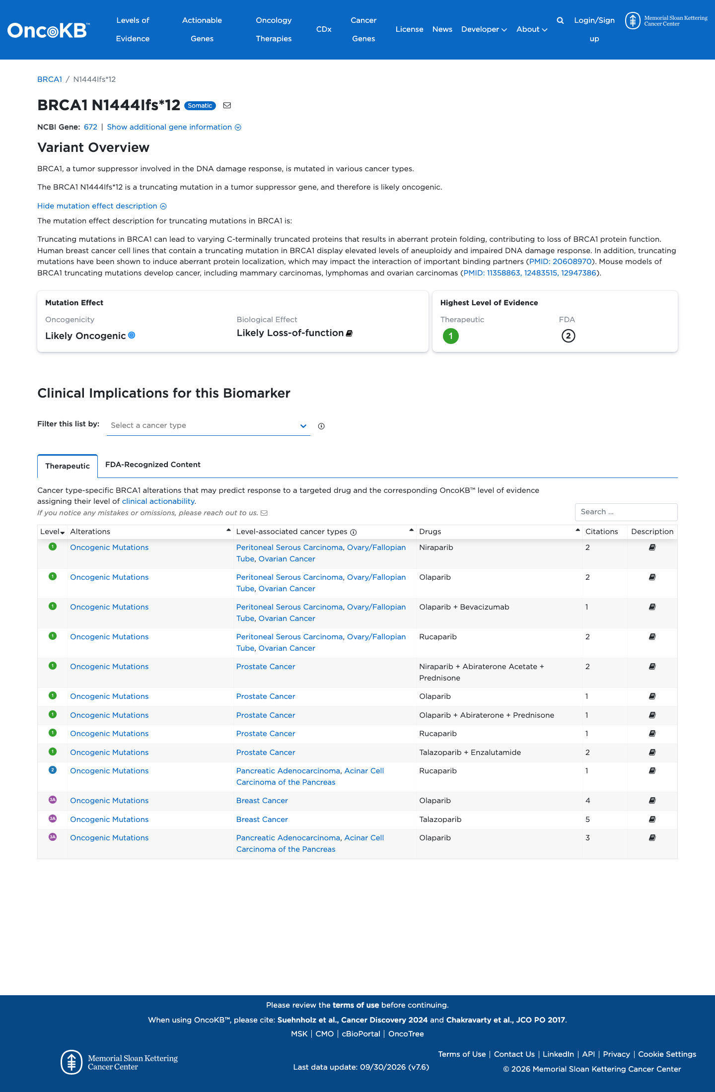 Functional / OncoKB screenshot