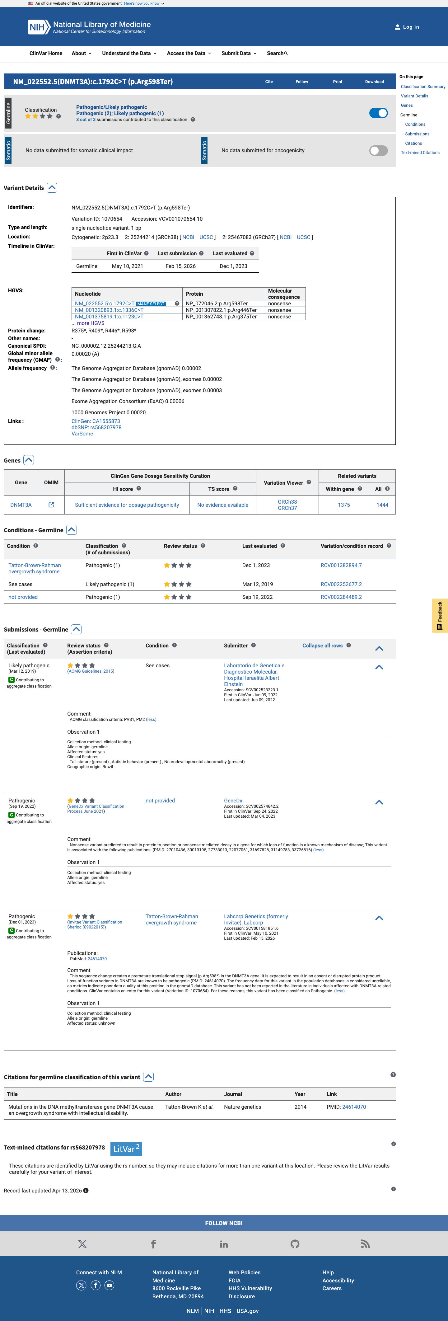 ClinVar screenshot
