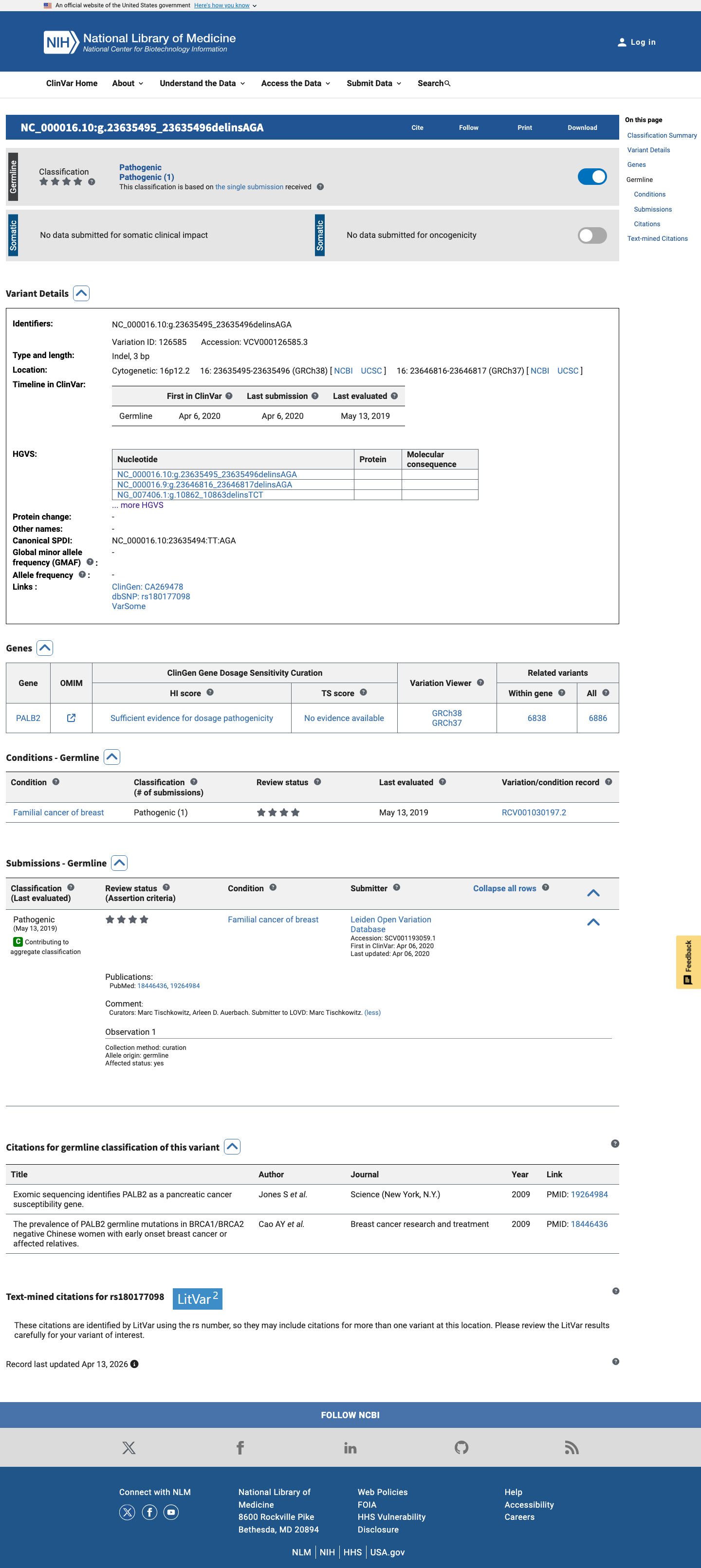 ClinVar screenshot