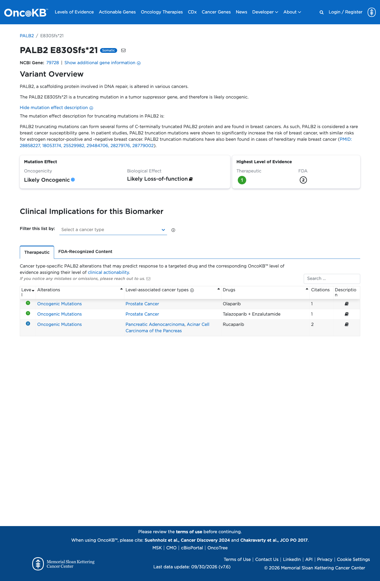 Functional / OncoKB screenshot