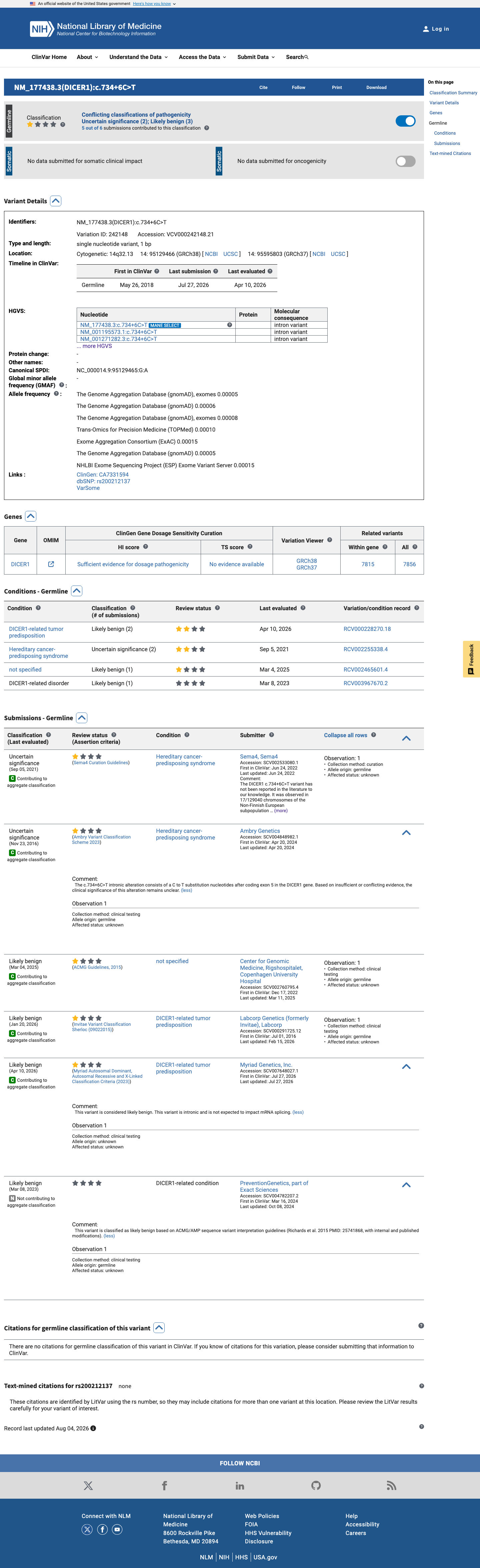 ClinVar screenshot