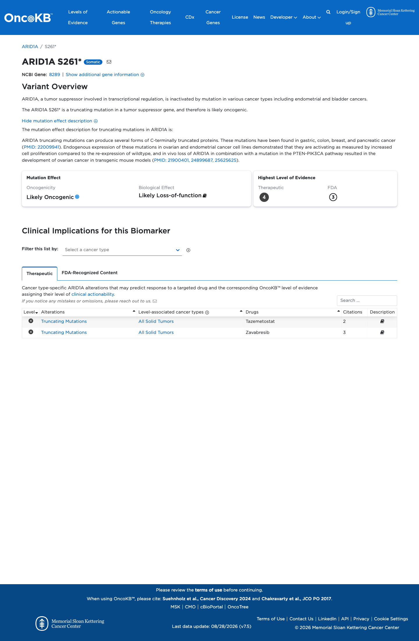 Functional / OncoKB screenshot