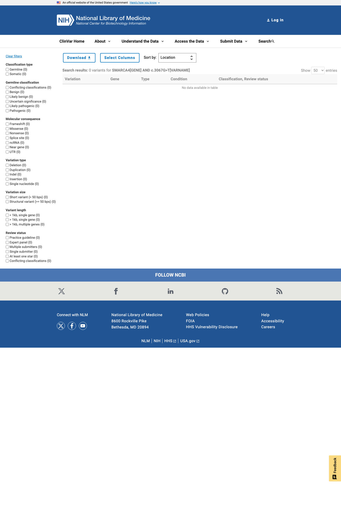 ClinVar screenshot