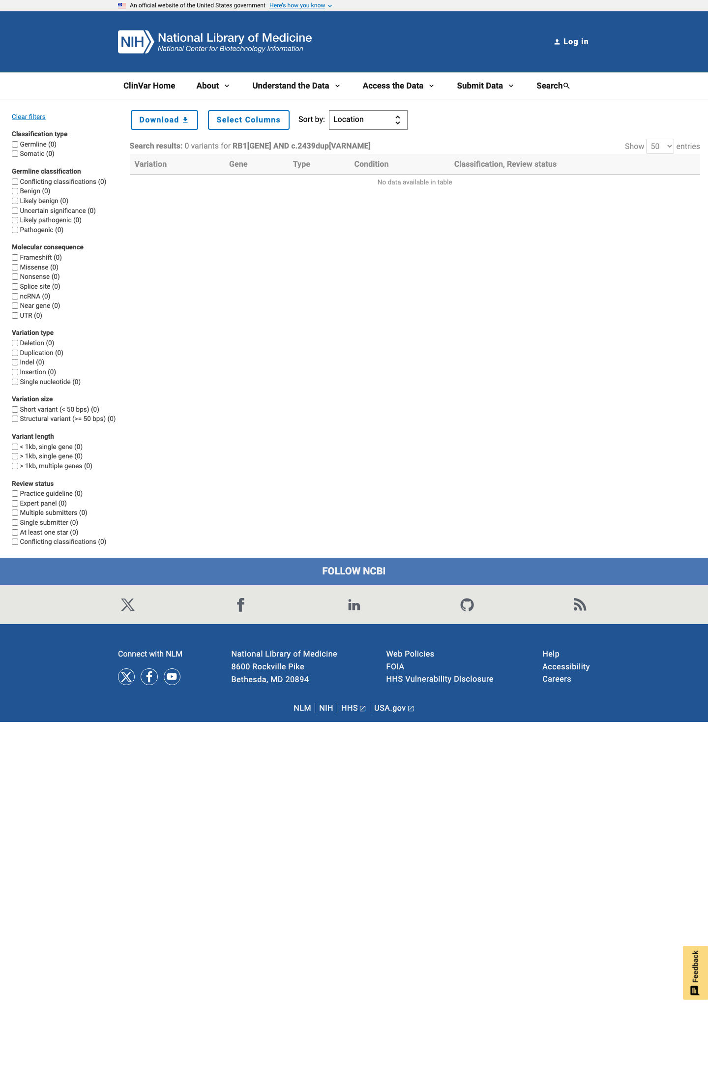 ClinVar screenshot