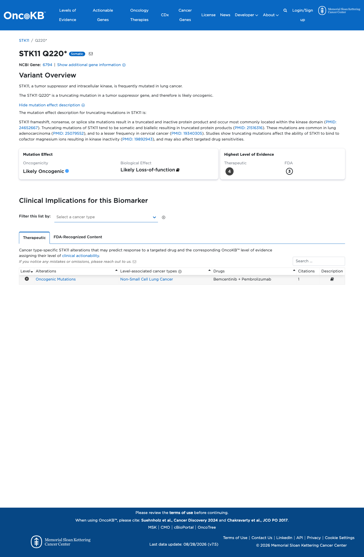 Functional / OncoKB screenshot