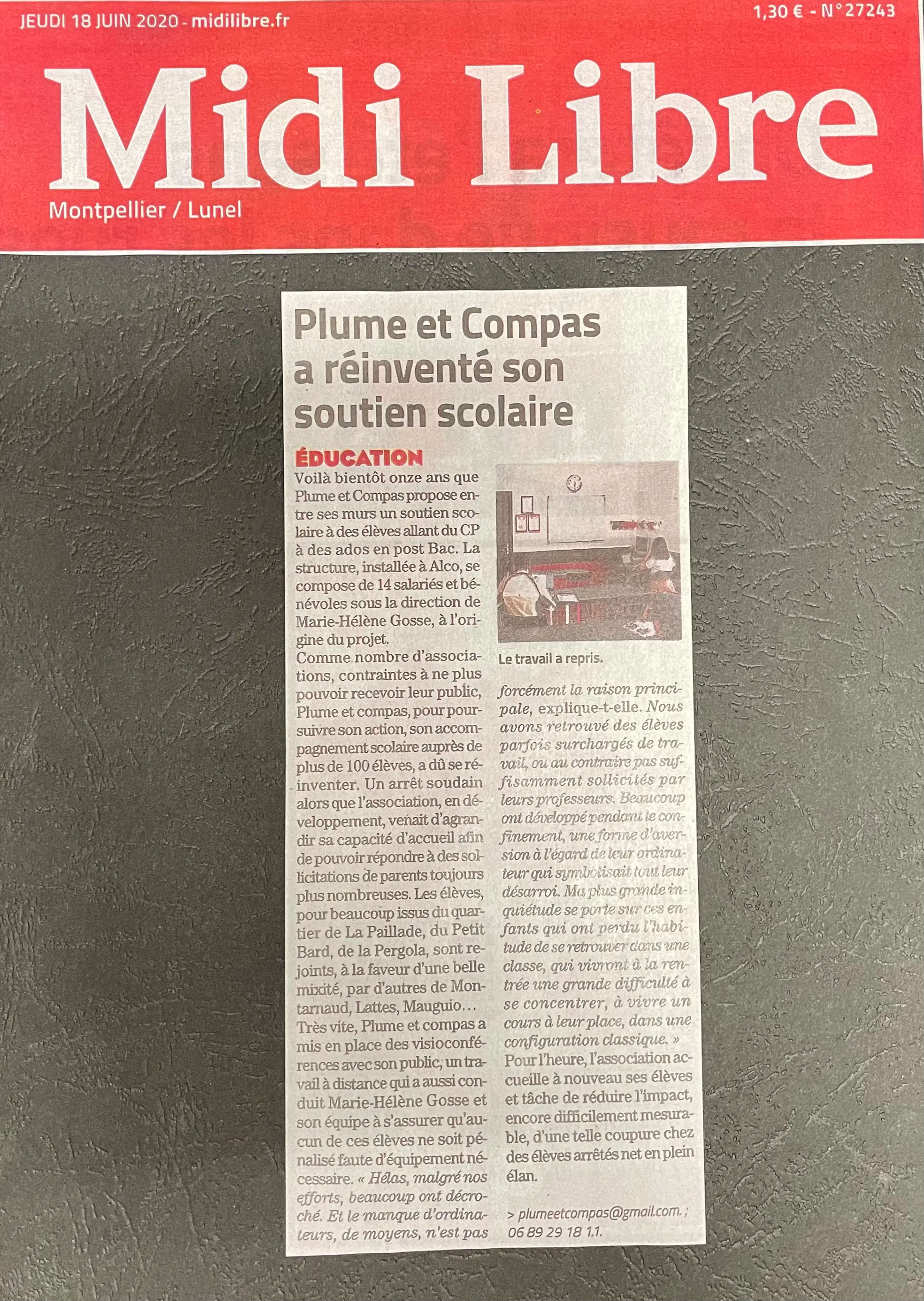 Article du Midi Libre sur le soutien scolaire Plume & Compas à Montpellier et Sète