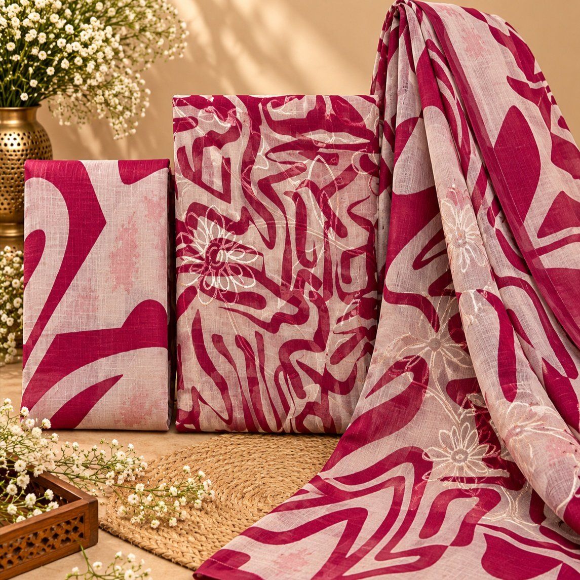 Handloom Ikkat Suit Set with Kota Doria Dupatta - Photo 1