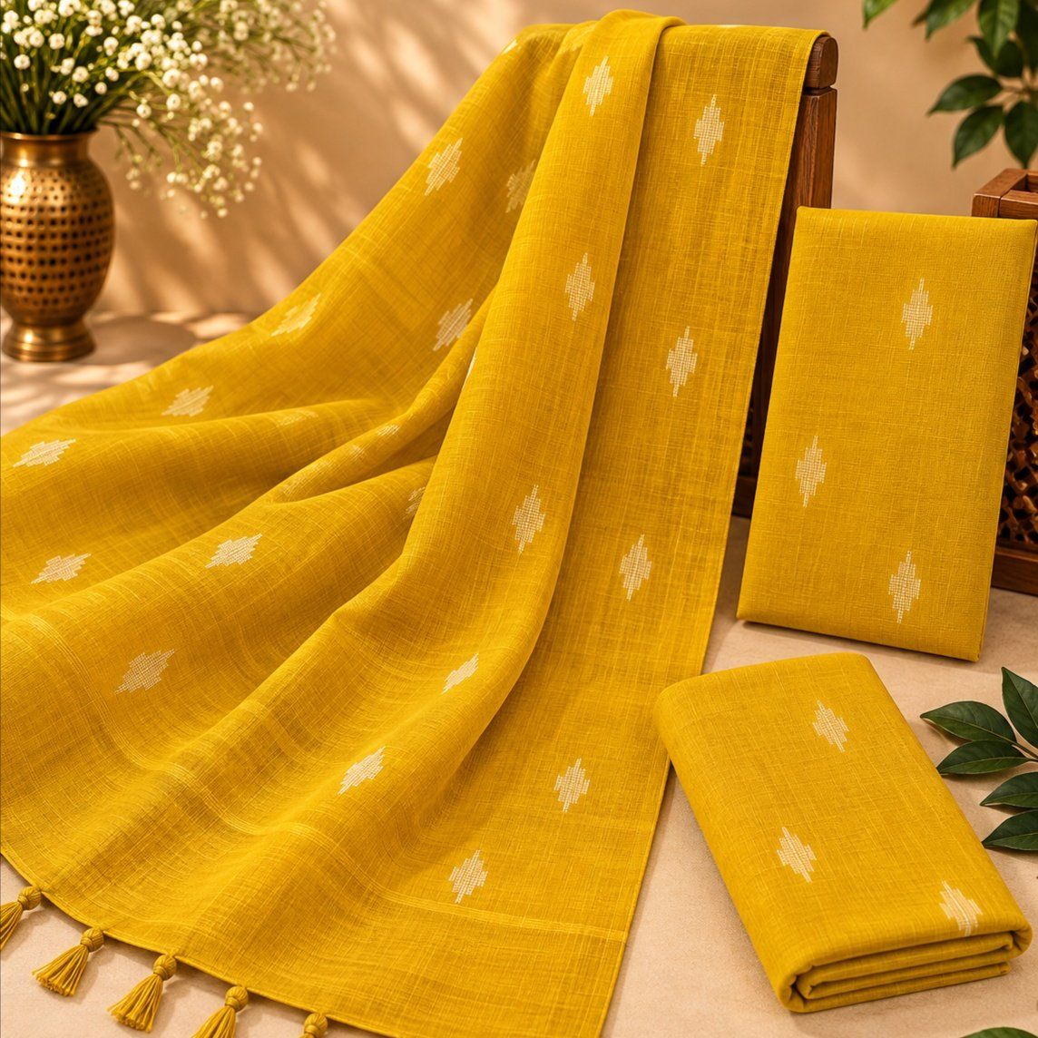 Handloom Ikkat Suit Set with Kota Doria Dupatta - Photo 1