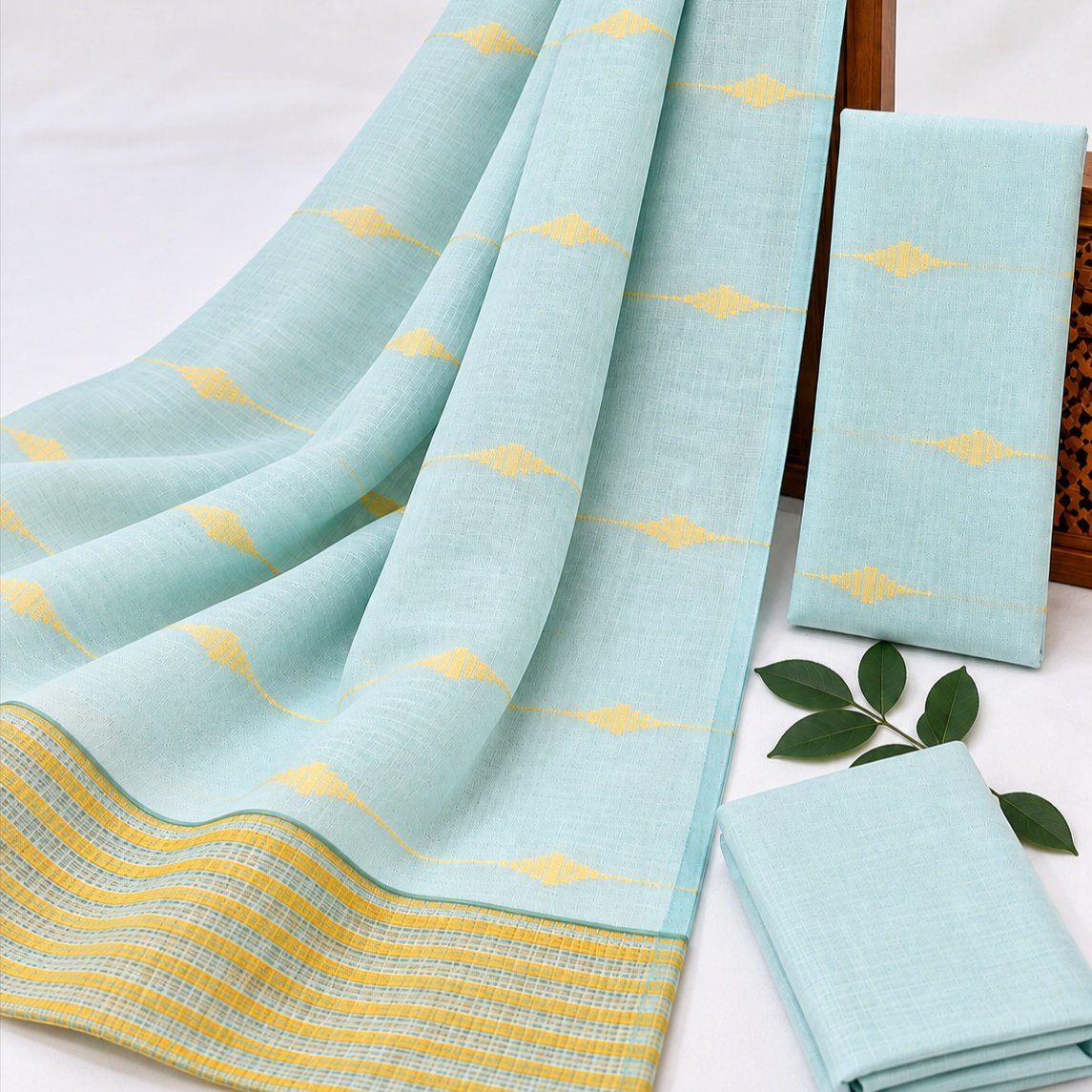 Handloom Ikkat Suit Set with Kota Doria Dupatta - Photo 1