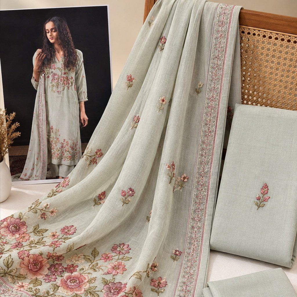 Handloom Ikkat Suit Set with Kota Doria Dupatta - Photo 1