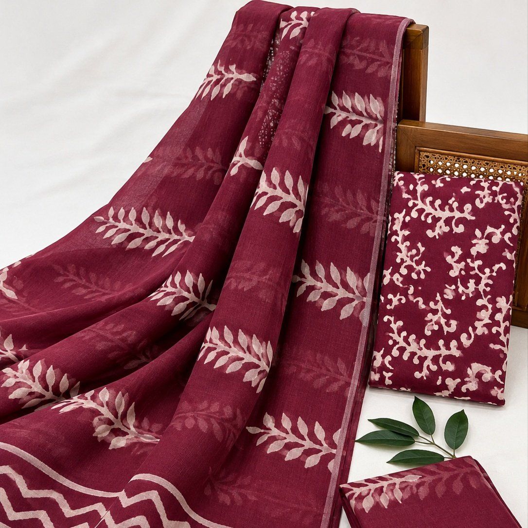 Handloom Ikkat Suit Set with Kota Doria Dupatta - Photo 1