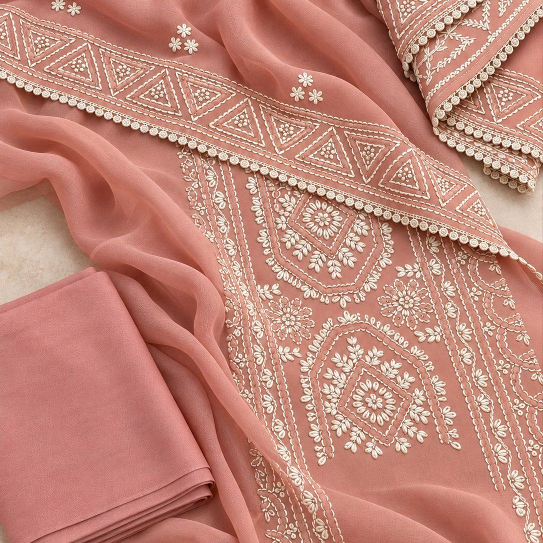 Pure Georgette with beautifully embroidered borders - Photo 1