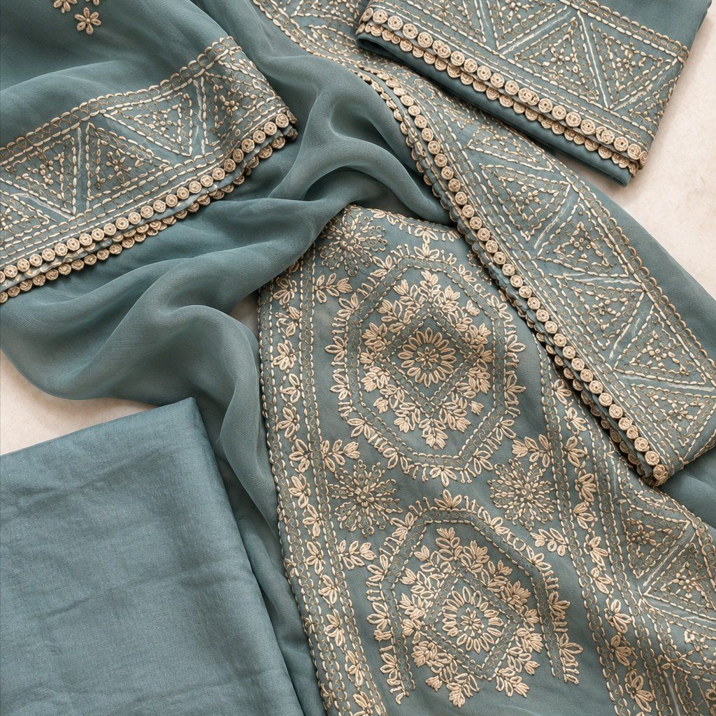 Pure Georgette with beautifully embroidered borders - Photo 3