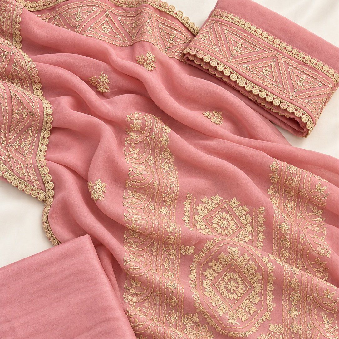 Pure Georgette with beautifully embroidered borders - Photo 4