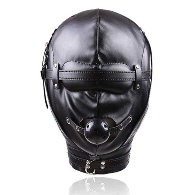 Bdsm Hood With Removable Ball Gag Faux Leather 