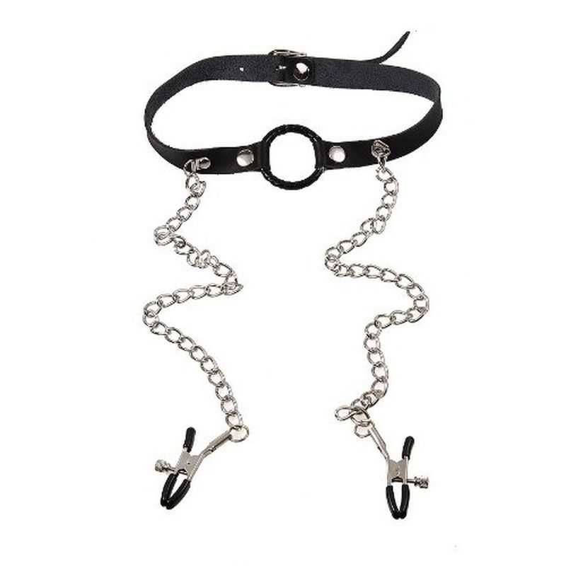 O Ring Gag With Nipple Clamps Bondage Pvc Clamps