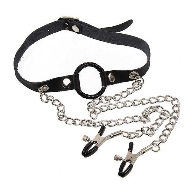 O Ring Gag With Nipple Clamps Bondage Pvc Clamps