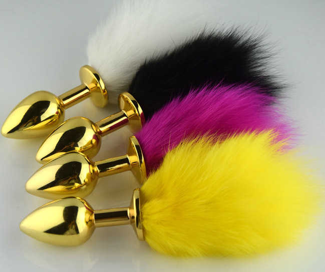 Rabbit Tail Butt Plug Gold Bdstyle Anal Sex Toys 