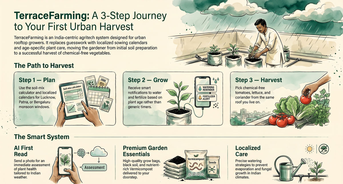 TerraceFarming — a 3-step journey from empty rooftop to first urban harvest